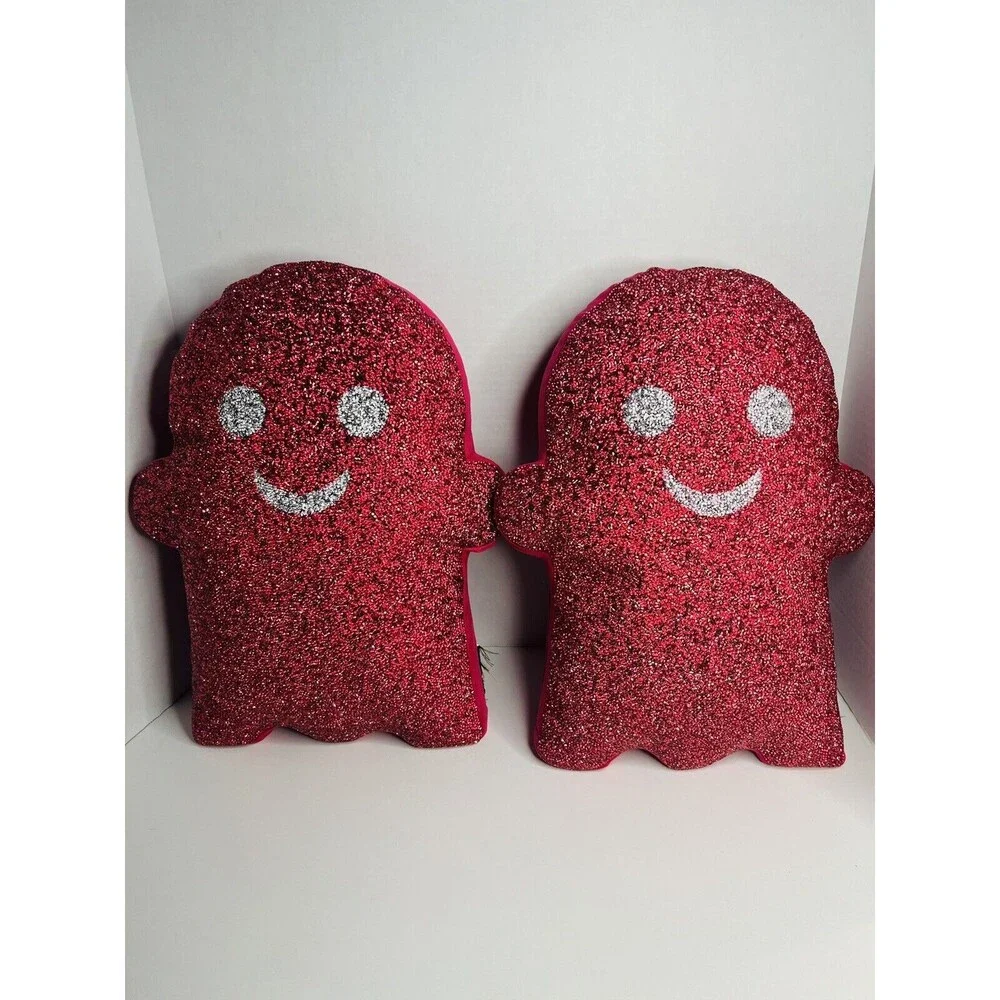 Rhinestone Ghost Throw Pillow Hot Pink Smiling Sparkles Halloween Decor Set Of 2